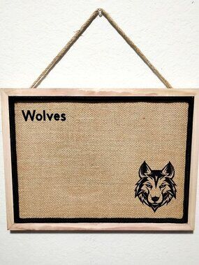 Rustic 12x16 Burlap Cork Board WOLVES Mascot Sports Decor Wood Framed Wall Art